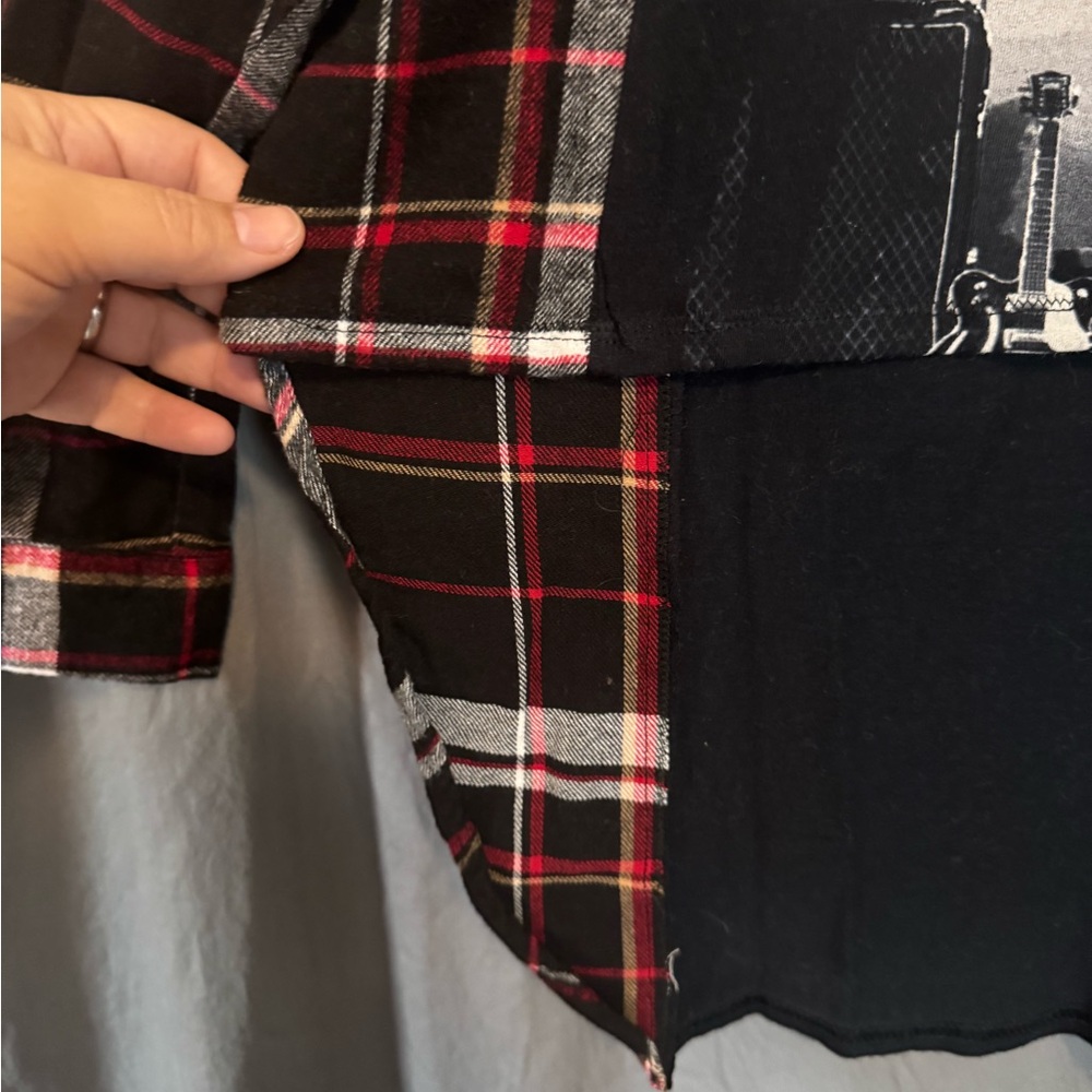 The Beatles Plaid Long Sleeve Shirt Upcycled Refashioned T-shirt & Flannel - Picture 4 of 7